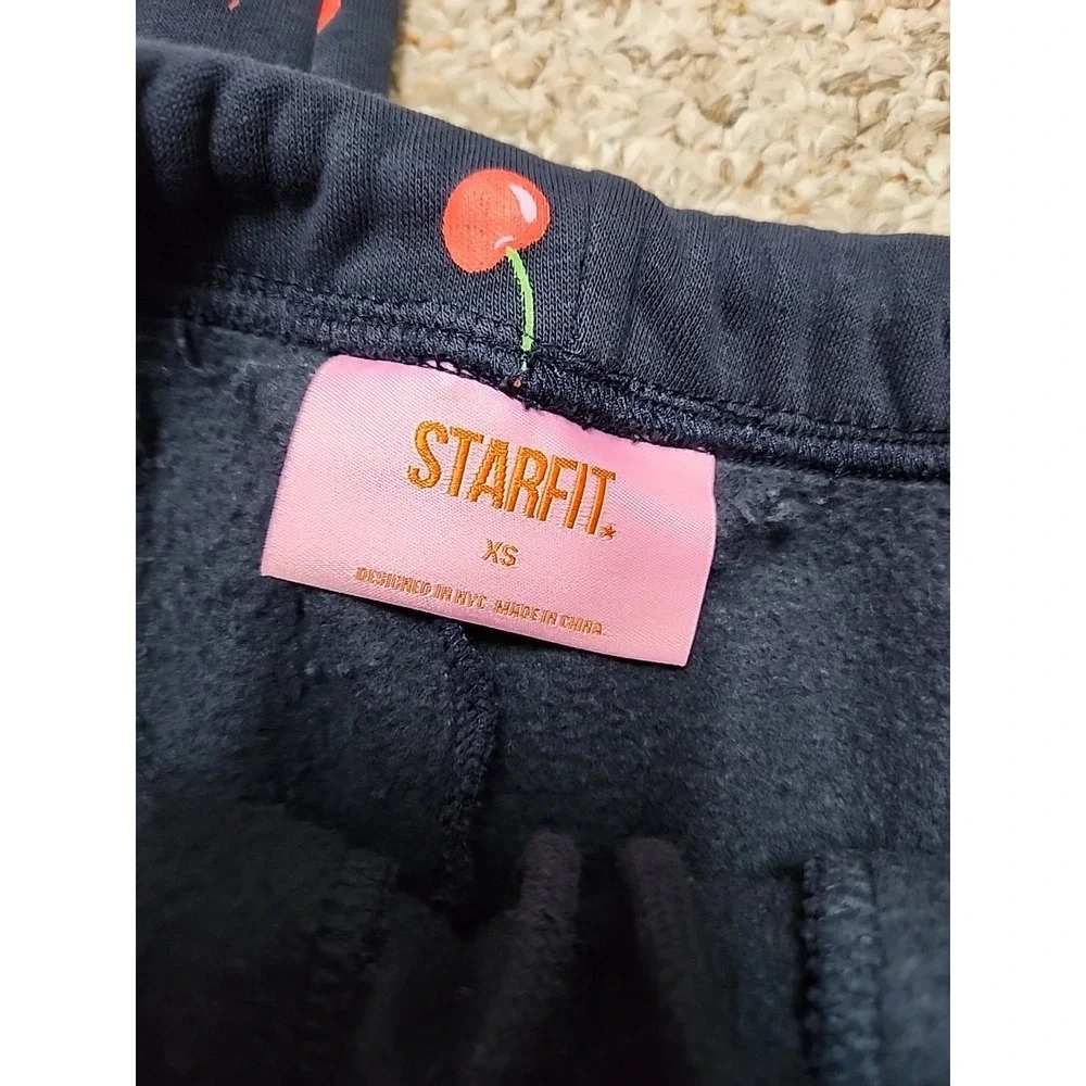 Starfit‎ Navy Blue Cherry Print Matching Set XS Cotton Blend Hoodie Joggers